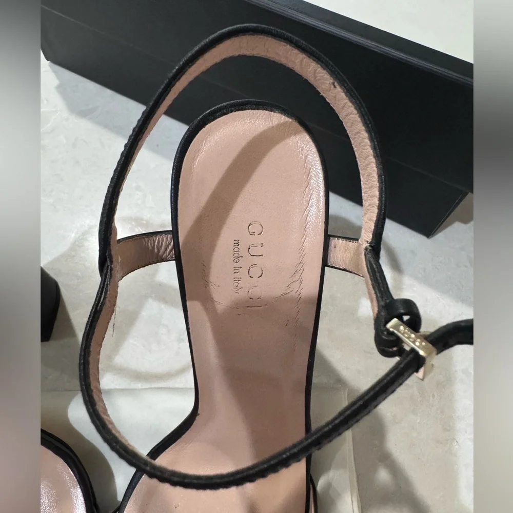 Gucci Horsebit Leather Block Heel Sandals 37.5 - Picture 6 of 10